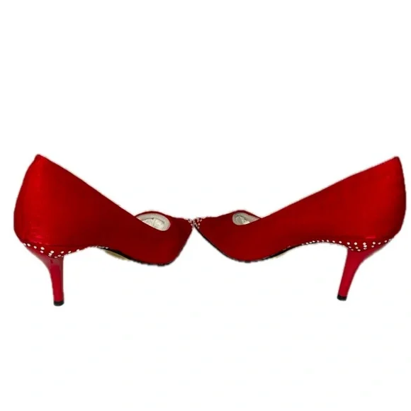 VALENTI FRANCO Garcona Sparkly Red Slip-On Heels LeatherSoles Sz 8M - Picture 5 of 10